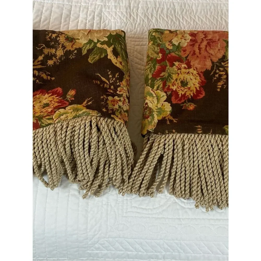 Floral Fringe Decorative Pillow Cover - Black with Multicolor Floral Print New